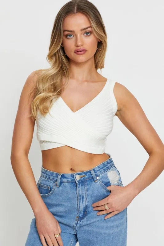 White Knit Top Sleeveless sold by Ally Fashion