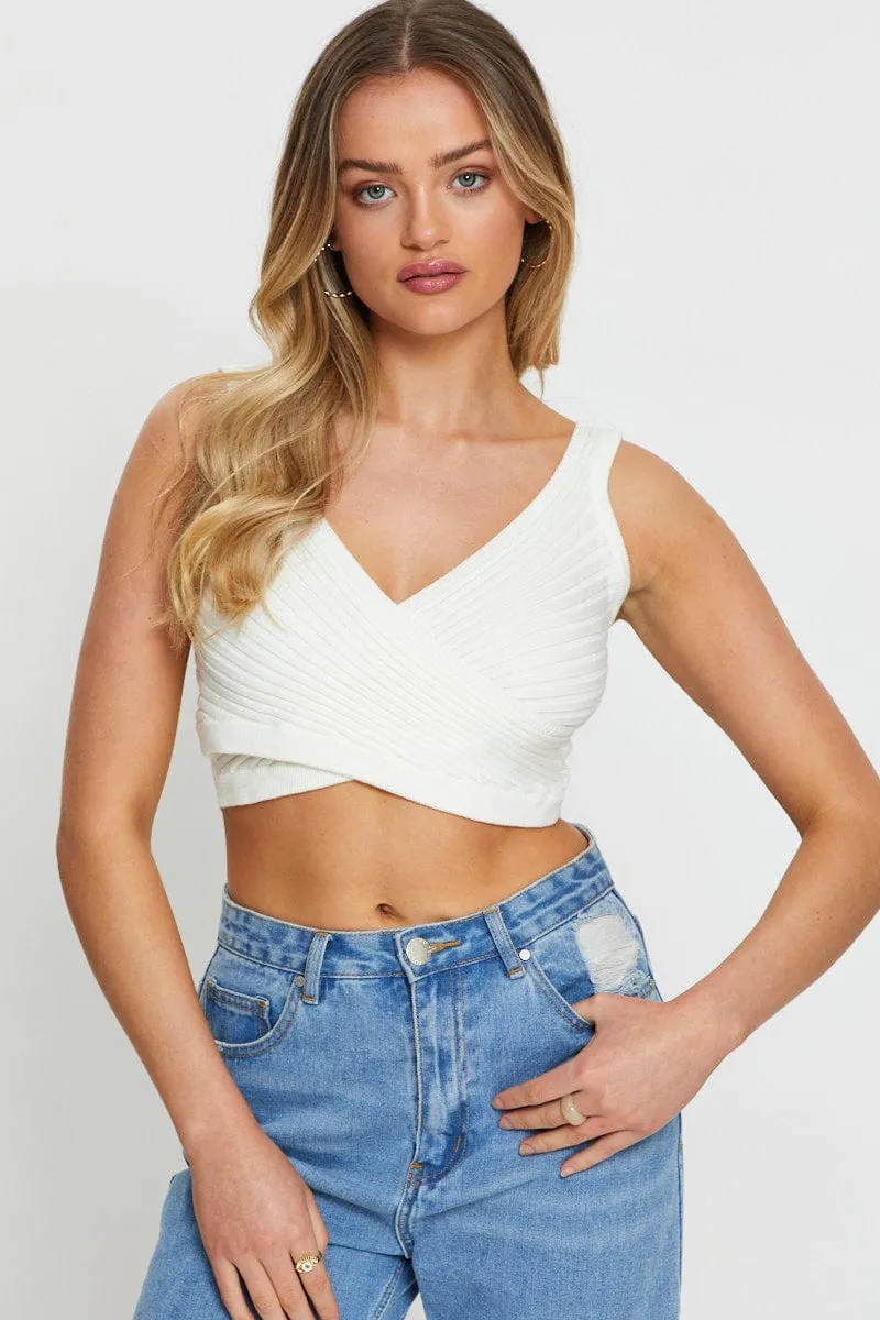 White Knit Top Sleeveless sold by Ally Fashion