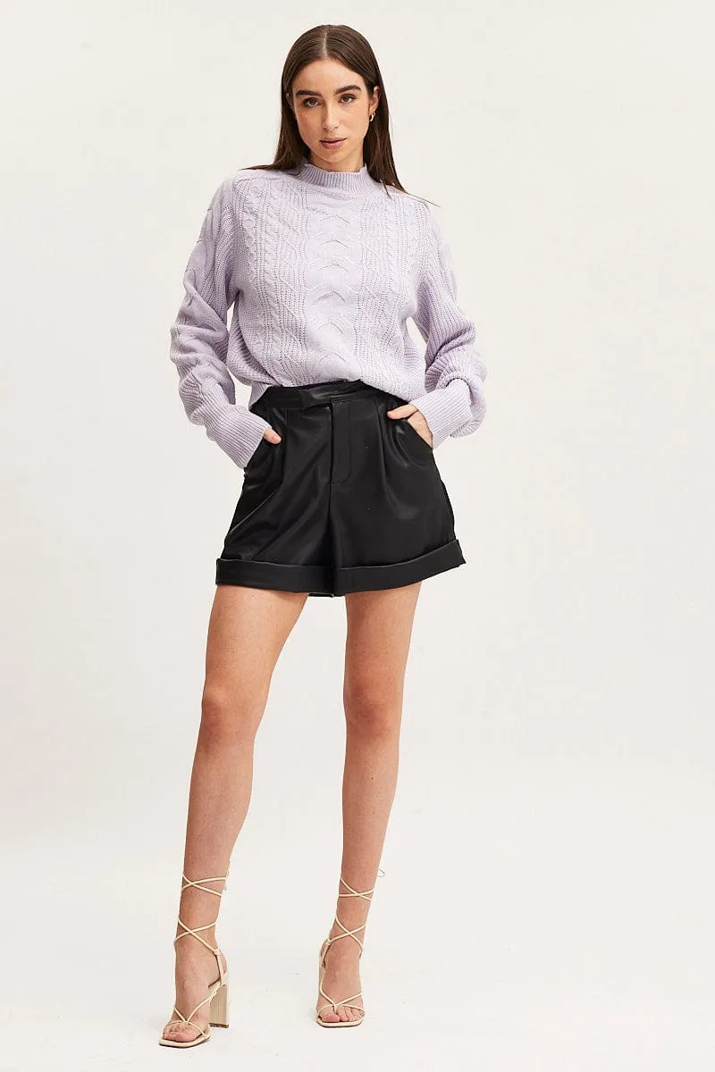 Purple Knit Top Long Sleeve Relaxed Turtleneck Cable sold by Ally Fashion product image thumbnail 2