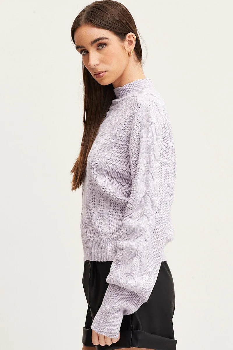Purple Knit Top Long Sleeve Relaxed Turtleneck Cable sold by Ally Fashion product image thumbnail 4