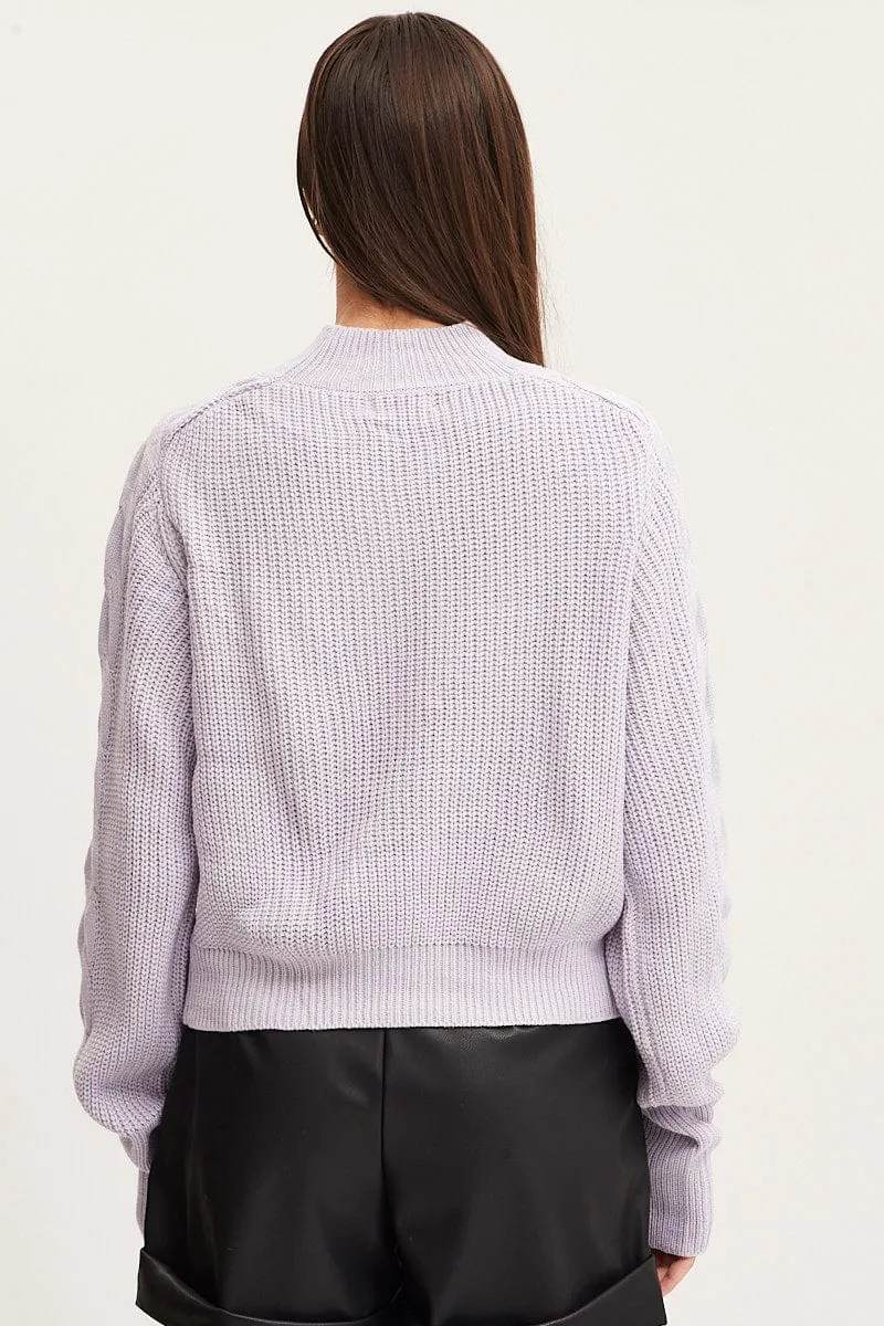 Purple Knit Top Long Sleeve Relaxed Turtleneck Cable sold by Ally Fashion product image thumbnail 5