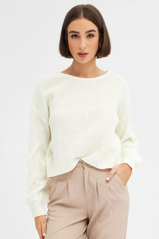 White Knit Top Long Sleeve Relaxed sold by Ally Fashion