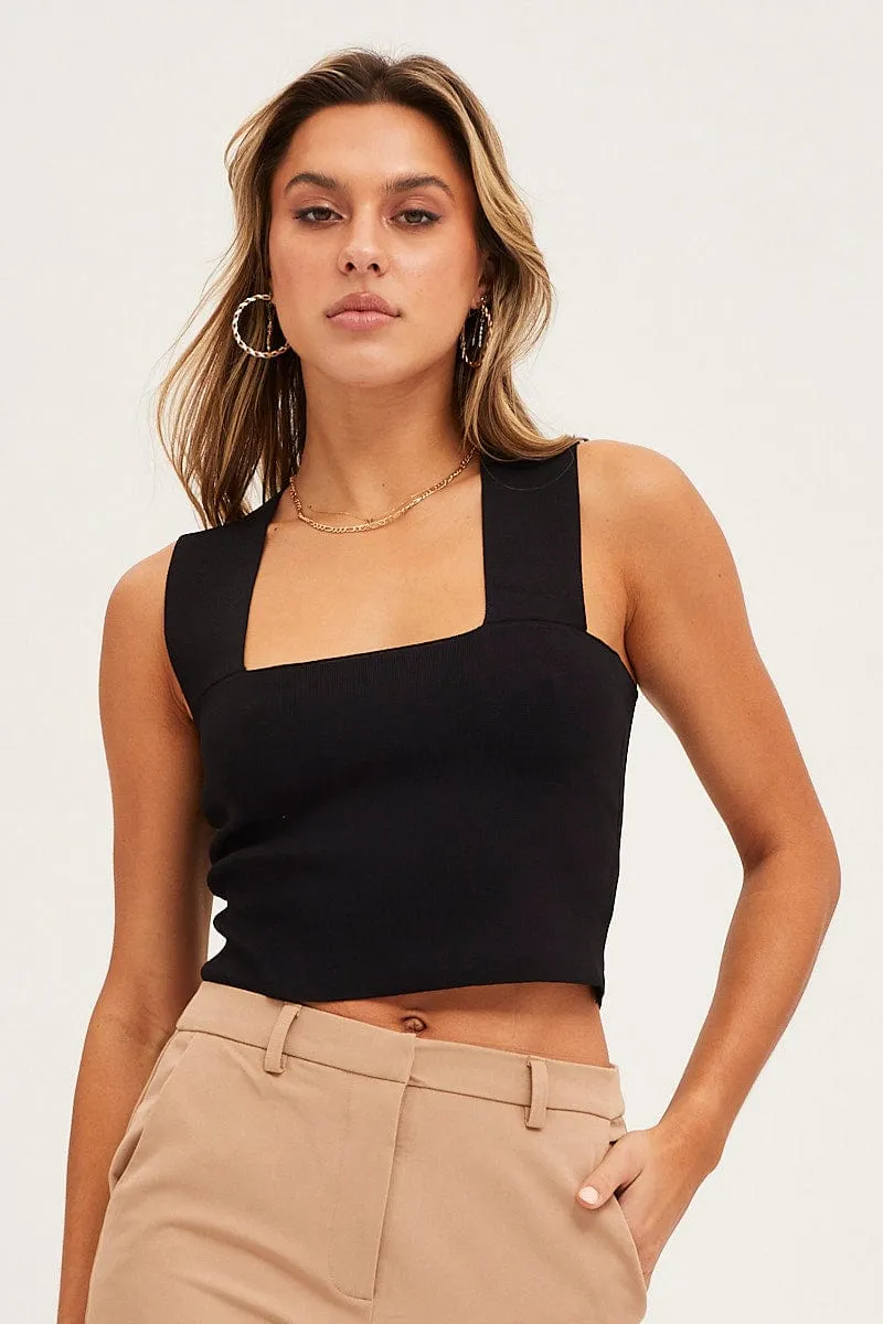 Black Knit Top Sleeveless Crop Square Neck sold by Ally Fashion product image thumbnail 3