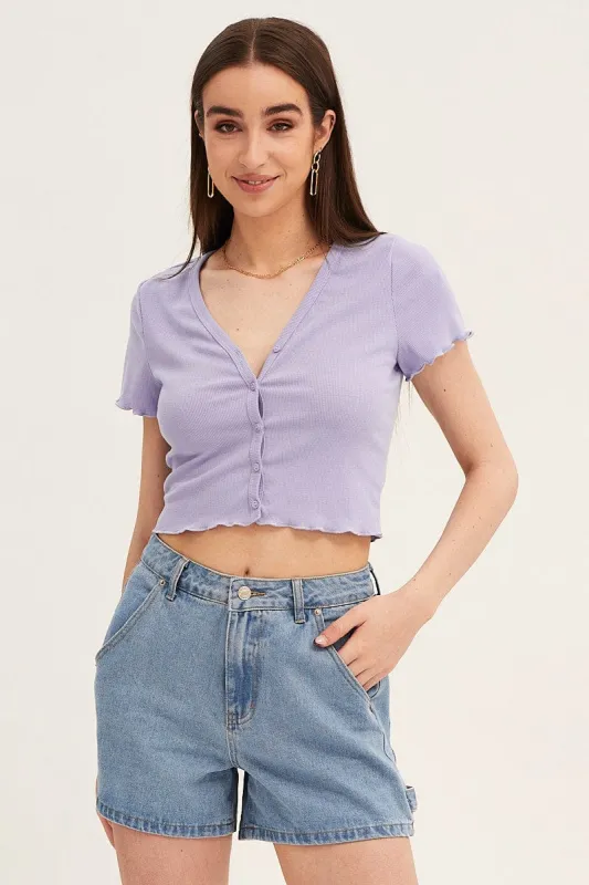 Blue Short Sleeve Rib Cardigan sold by Ally Fashion
