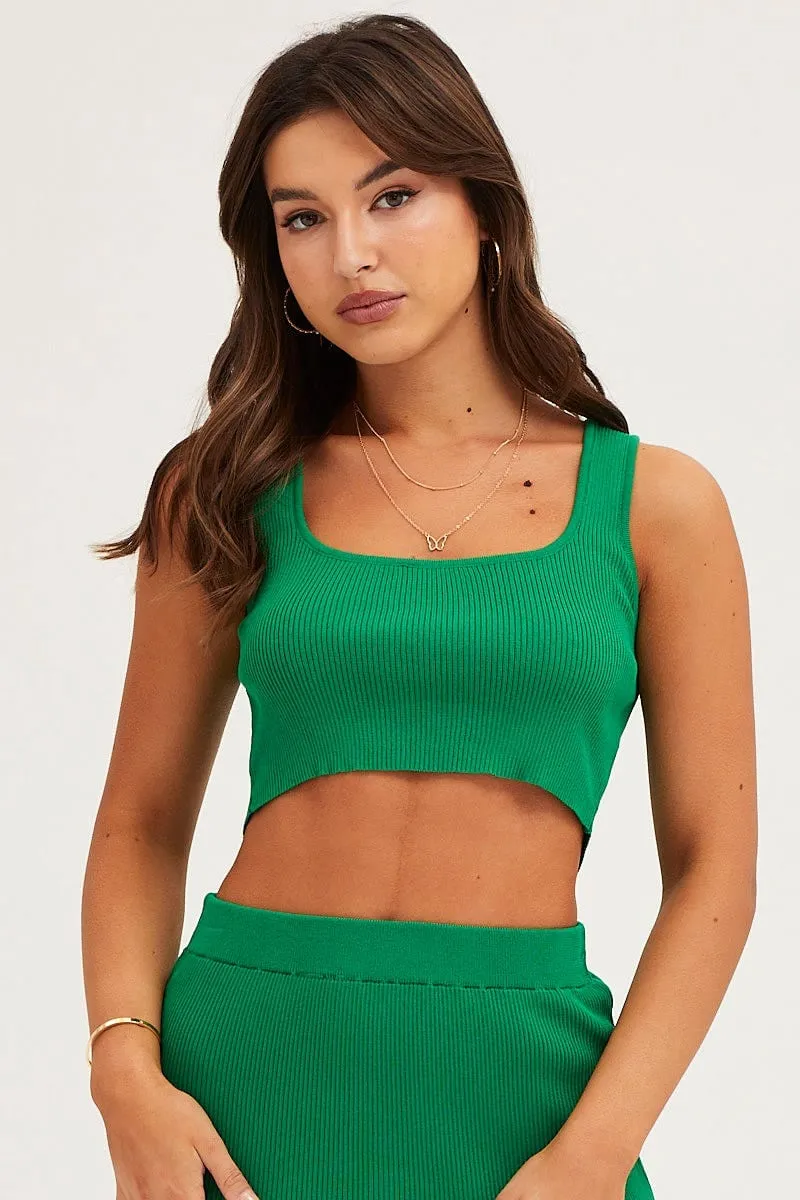 Green Knit Top Sleeveless Crop Square Neck sold by Ally Fashion product image thumbnail 3