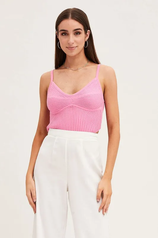 Pink Knit Top Sleeveless Ribbed sold by Ally Fashion