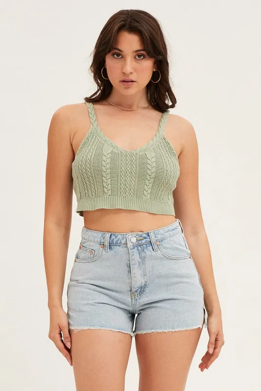 Green Cable Crop Knit Top sold by Ally Fashion