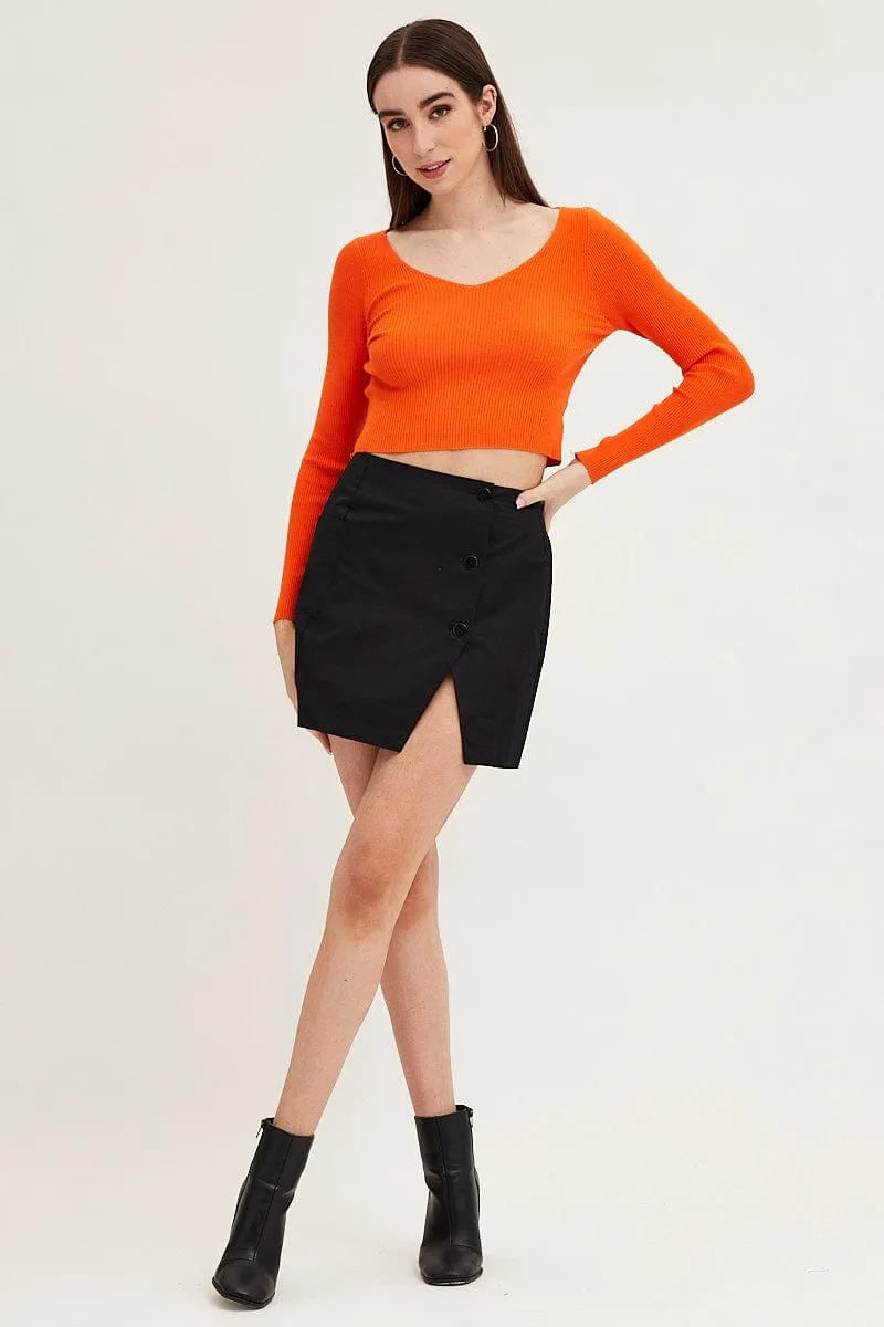 Orange Knit Top Long Sleeve Crop V-Neck sold by Ally Fashion product image thumbnail 2