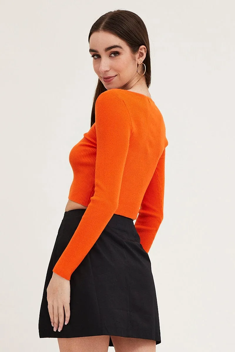 Orange Knit Top Long Sleeve Crop V-Neck sold by Ally Fashion product image thumbnail 5