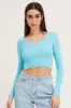 Blue Knit Top Long Sleeve Crop V-Neck sold by Ally Fashion