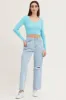 Blue Knit Top Long Sleeve Crop V-Neck sold by Ally Fashion