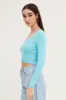 Blue Knit Top Long Sleeve Crop V-Neck sold by Ally Fashion