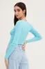 Blue Knit Top Long Sleeve Crop V-Neck sold by Ally Fashion