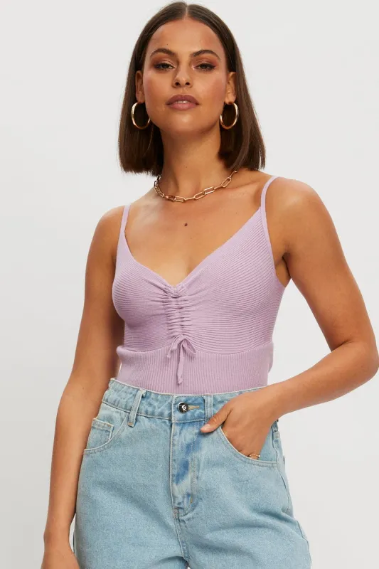 Purple Ruched Ribbed Knit Cami sold by Ally Fashion
