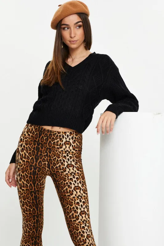 Black V Neck Cable Knit sold by Ally Fashion