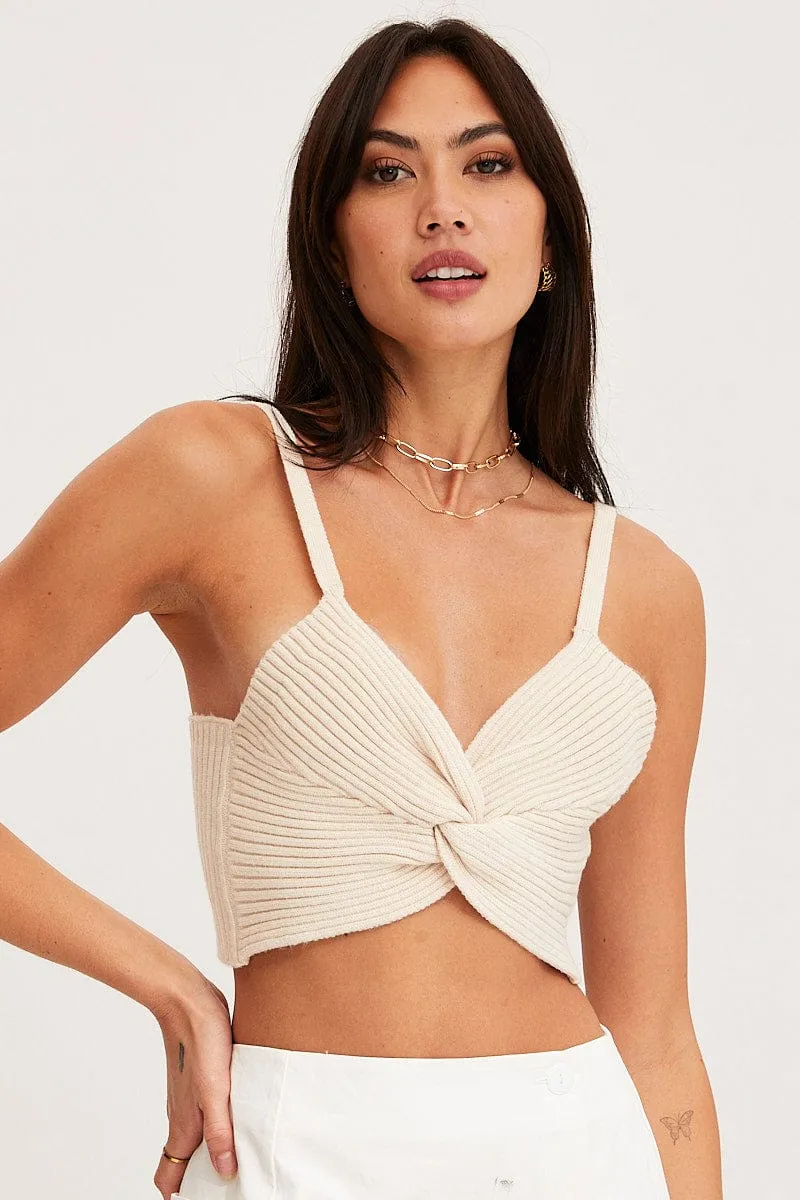Beige Knit Top Sleeveless Crop Cross Over sold by Ally Fashion product image thumbnail 3