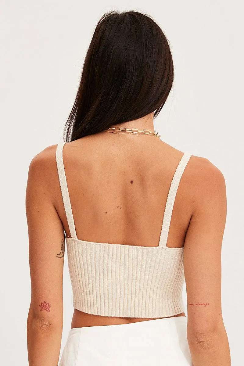 Beige Knit Top Sleeveless Crop Cross Over sold by Ally Fashion product image thumbnail 5