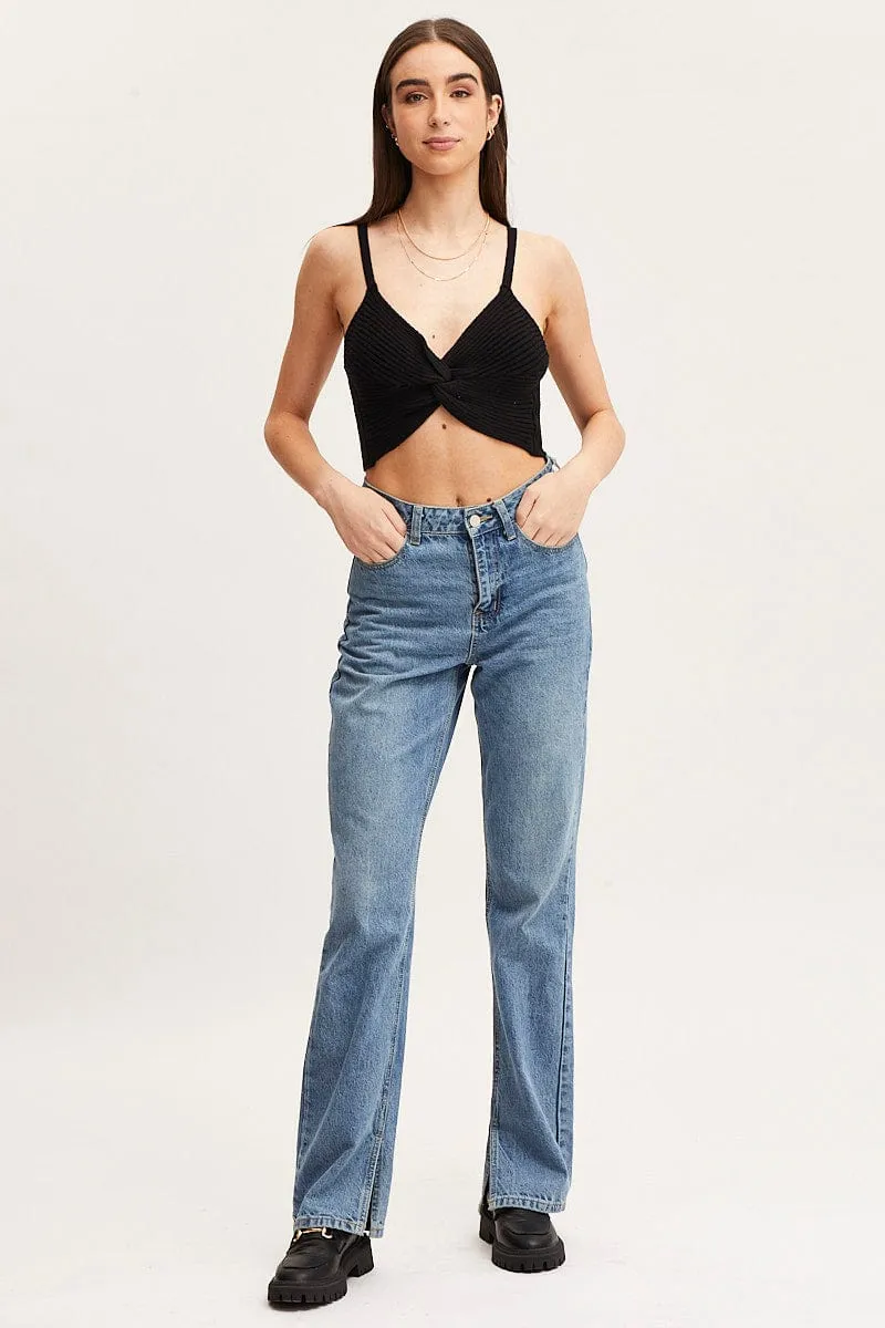 Black Knit Top Sleeveless Crop Cross Over sold by Ally Fashion product image thumbnail 2