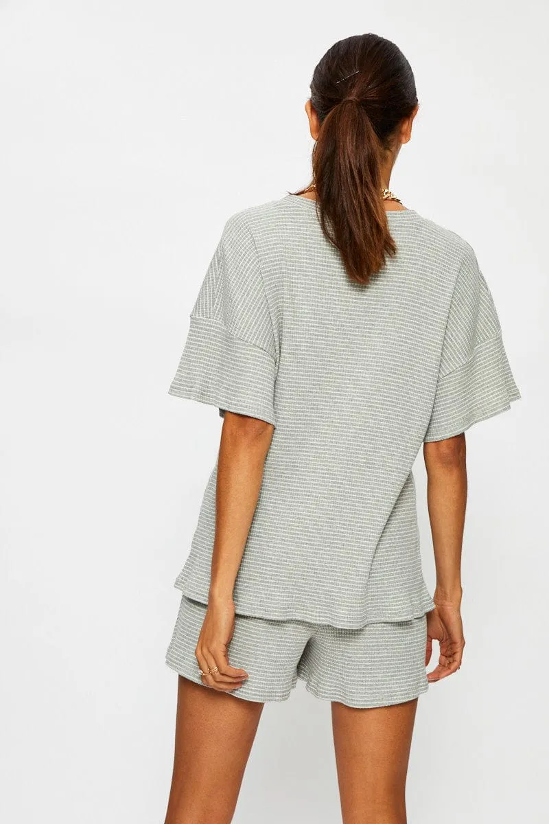 Stripe T Shirt And Short Lounge Set sold by Ally Fashion product image thumbnail 5