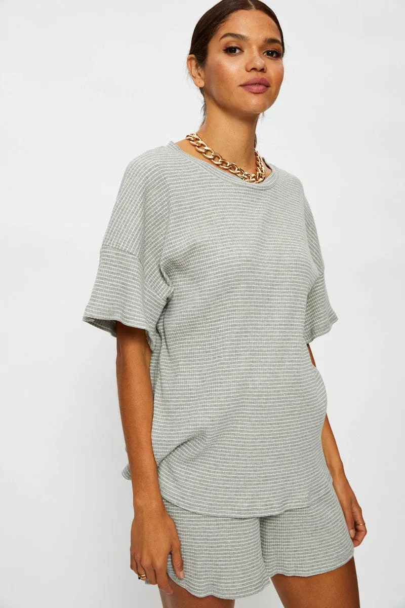 Stripe T Shirt And Short Lounge Set sold by Ally Fashion product image thumbnail 2