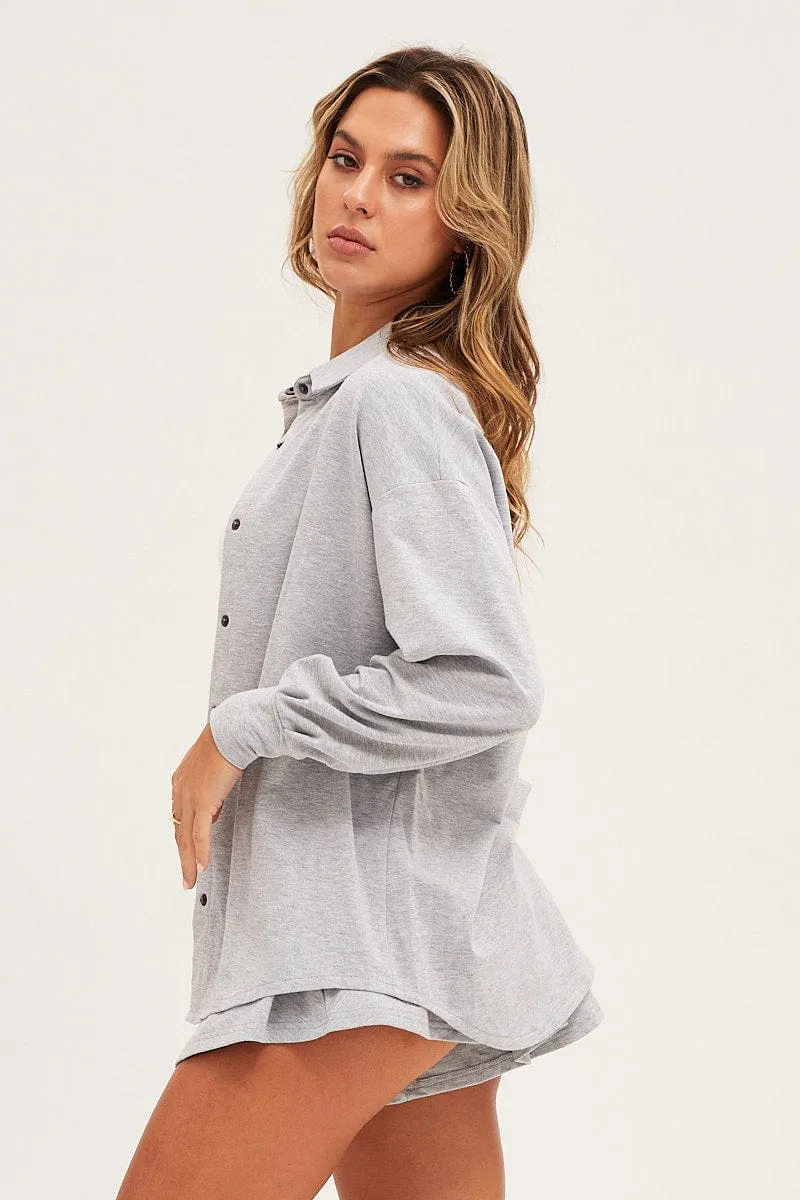 Grey Oversized Shirt Loungewear sold by Ally Fashion product image thumbnail 4