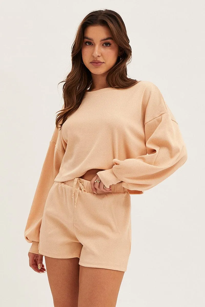 Beige Loungewear Shorts Cotton sold by Ally Fashion