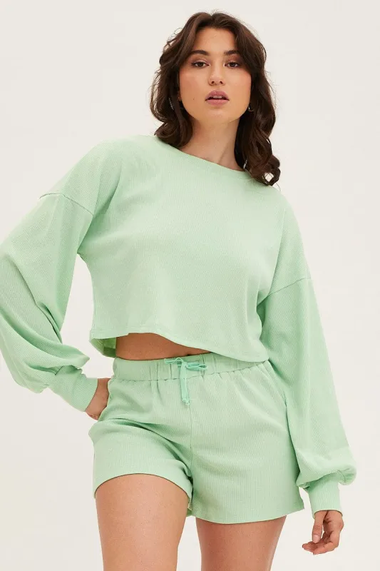 Green Loungewear Shirts Crop Cotton sold by Ally Fashion