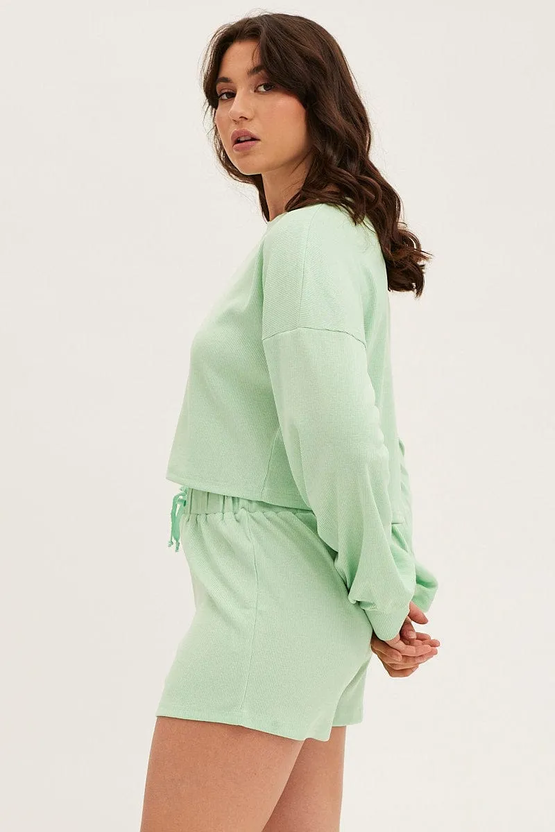 Green Loungewear Shorts Cotton sold by Ally Fashion product image thumbnail 4