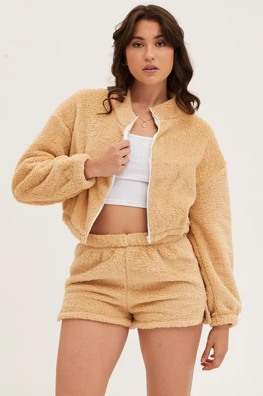 Beige Loungewear Teddy Shorts sold by Ally Fashion
