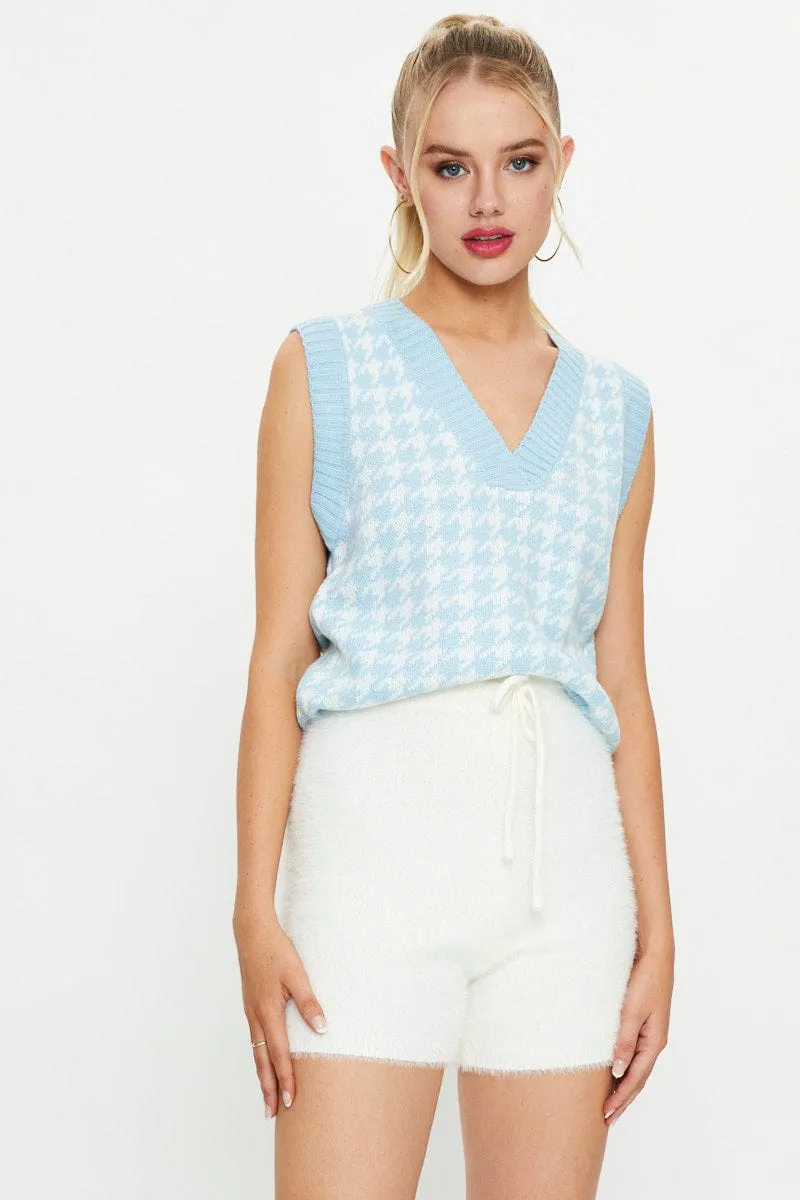 White Fluffy Knit Shorts sold by Ally Fashion