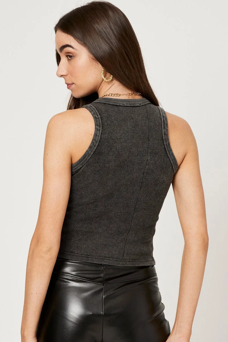Grey Acid Wash Racer Neck Crop Top sold by Ally Fashion product image thumbnail 5