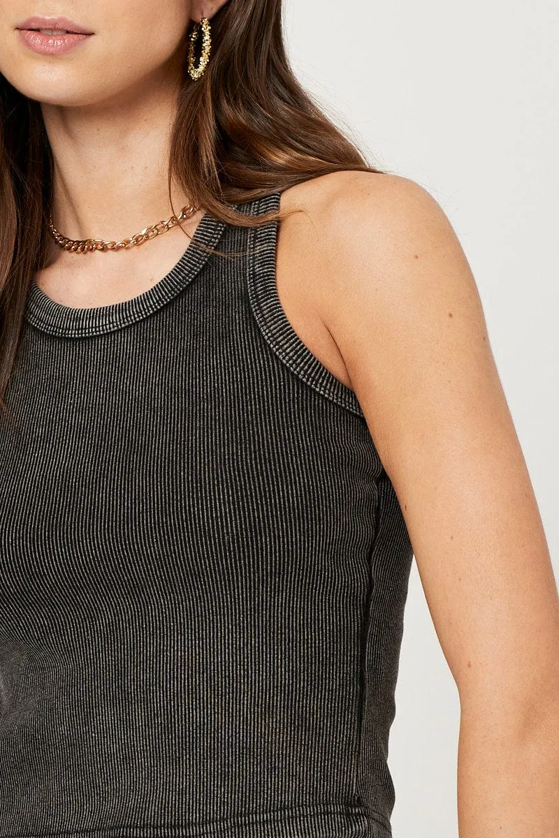 Grey Acid Wash Racer Neck Crop Top sold by Ally Fashion product image thumbnail 3