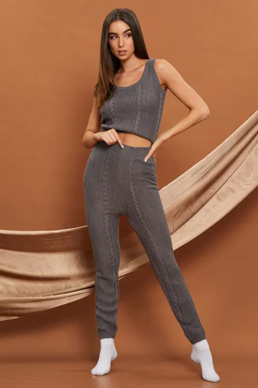 Grey Cable Knit Leggings sold by Ally Fashion