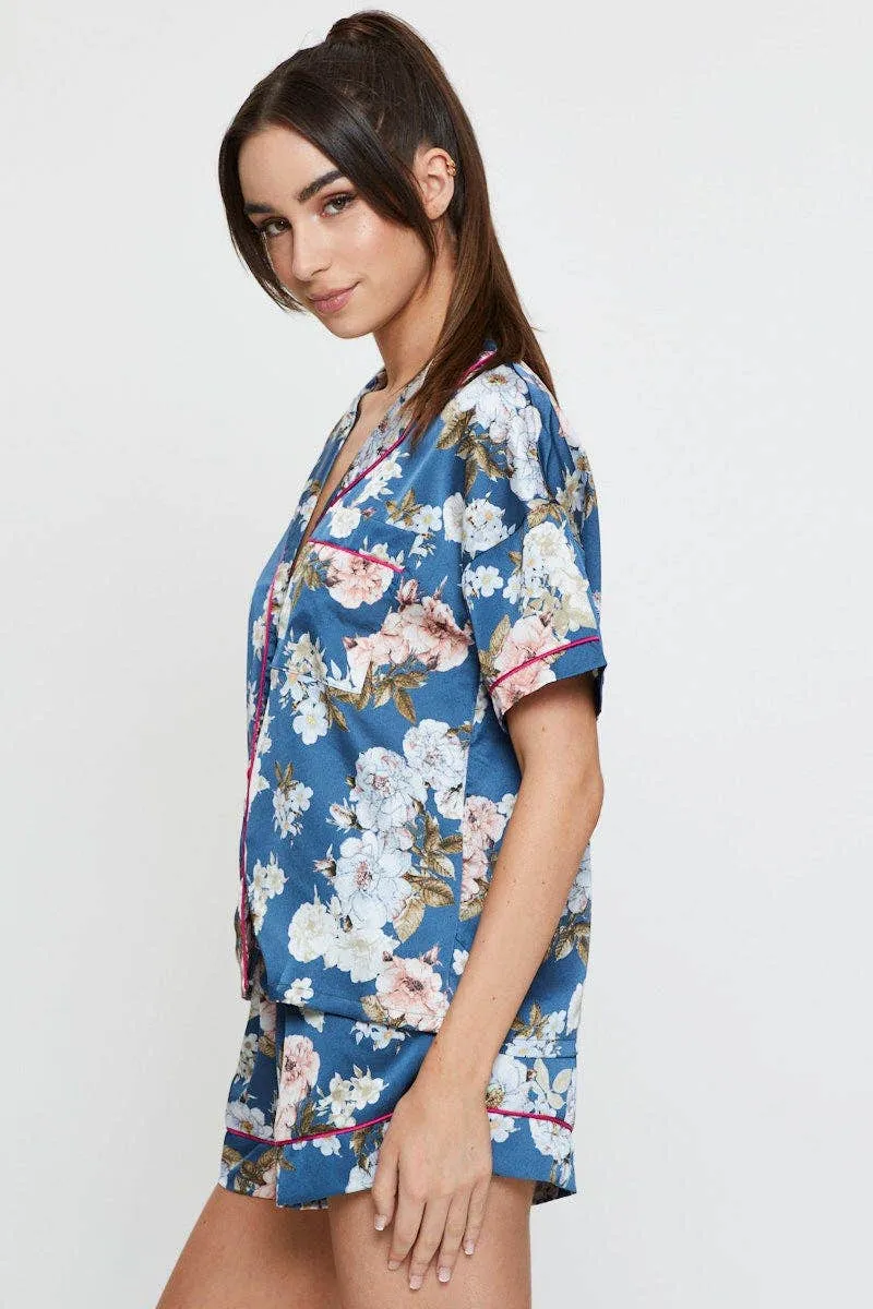 Green Print Contrast Piping Pajamas Set Satin sold by Ally Fashion product image thumbnail 4