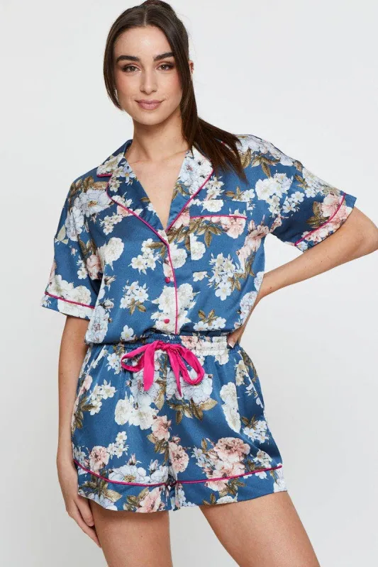 Green Print Contrast Piping Pajamas Set Satin sold by Ally Fashion