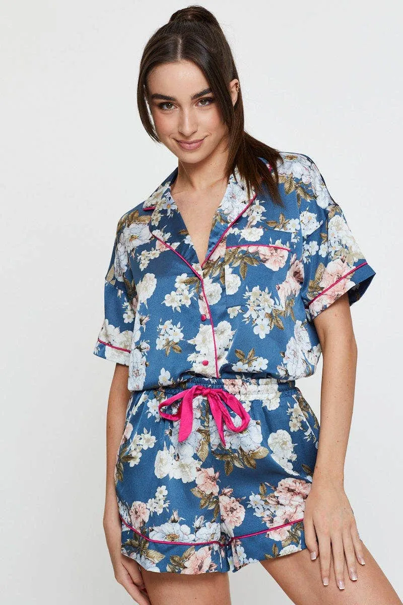 Green Print Contrast Piping Pajamas Set Satin sold by Ally Fashion product image thumbnail 3