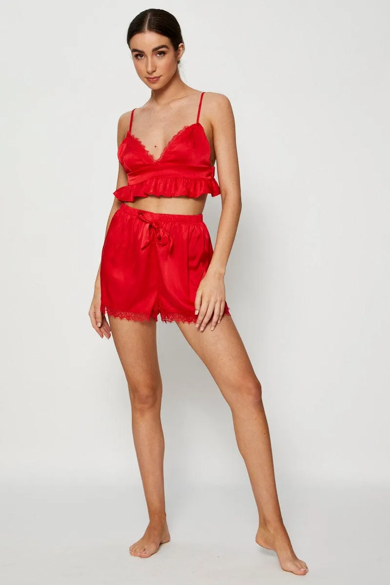 Red Satin Pajamas Set Sleeveless sold by Ally Fashion product image thumbnail 2
