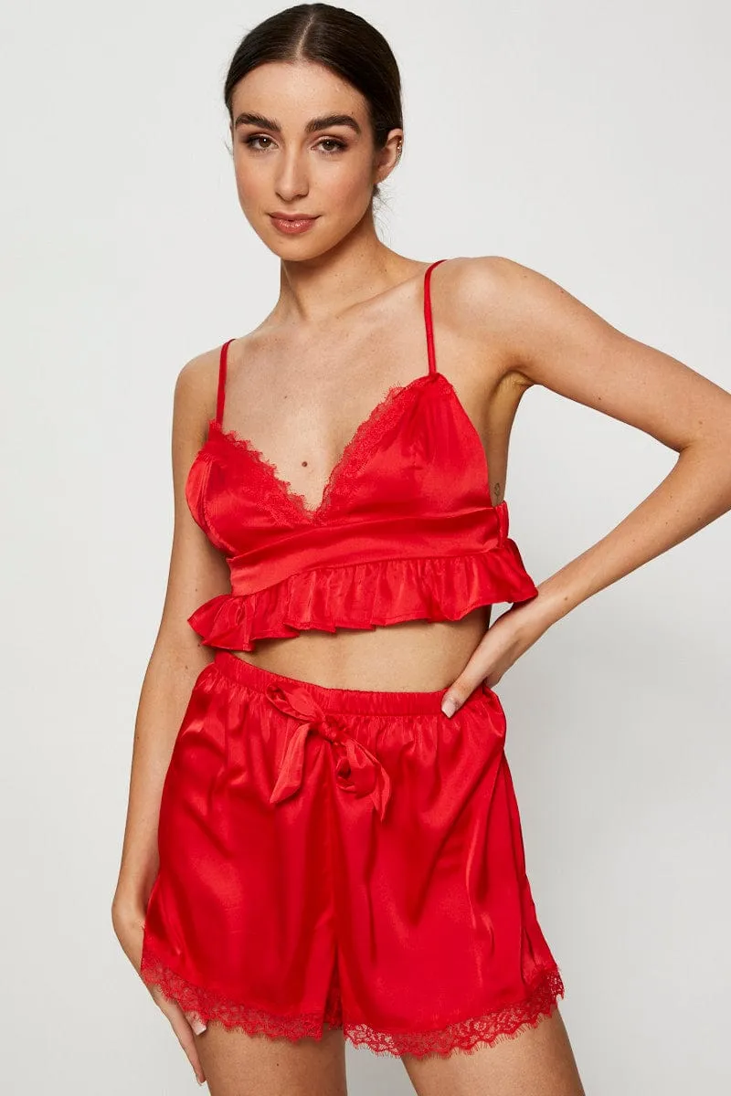 Red Satin Pajamas Set Sleeveless sold by Ally Fashion product image thumbnail 3