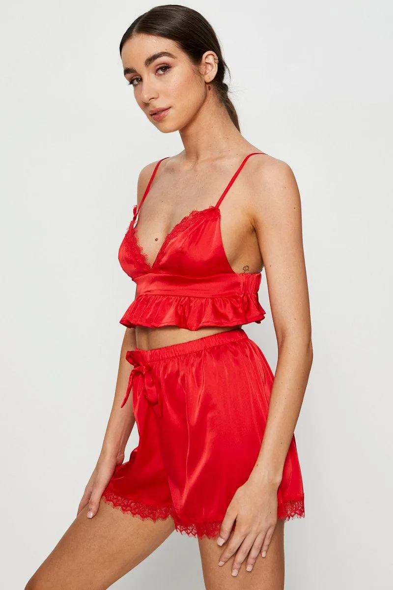 Red Satin Pajamas Set Sleeveless sold by Ally Fashion product image thumbnail 4