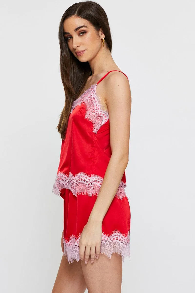 Red Satin Pajamas Set Sleeveless sold by Ally Fashion product image thumbnail 4