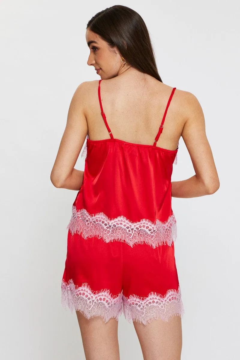 Red Satin Pajamas Set Sleeveless sold by Ally Fashion product image thumbnail 5