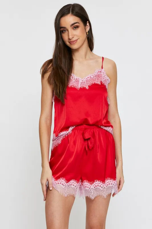 Red Satin Pajamas Set Sleeveless sold by Ally Fashion
