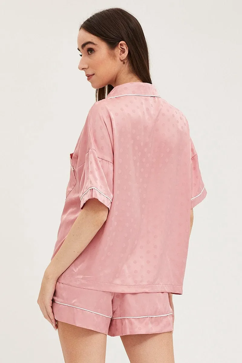 Pink Satin Pajamas Set Short Sleeve sold by Ally Fashion product image thumbnail 5