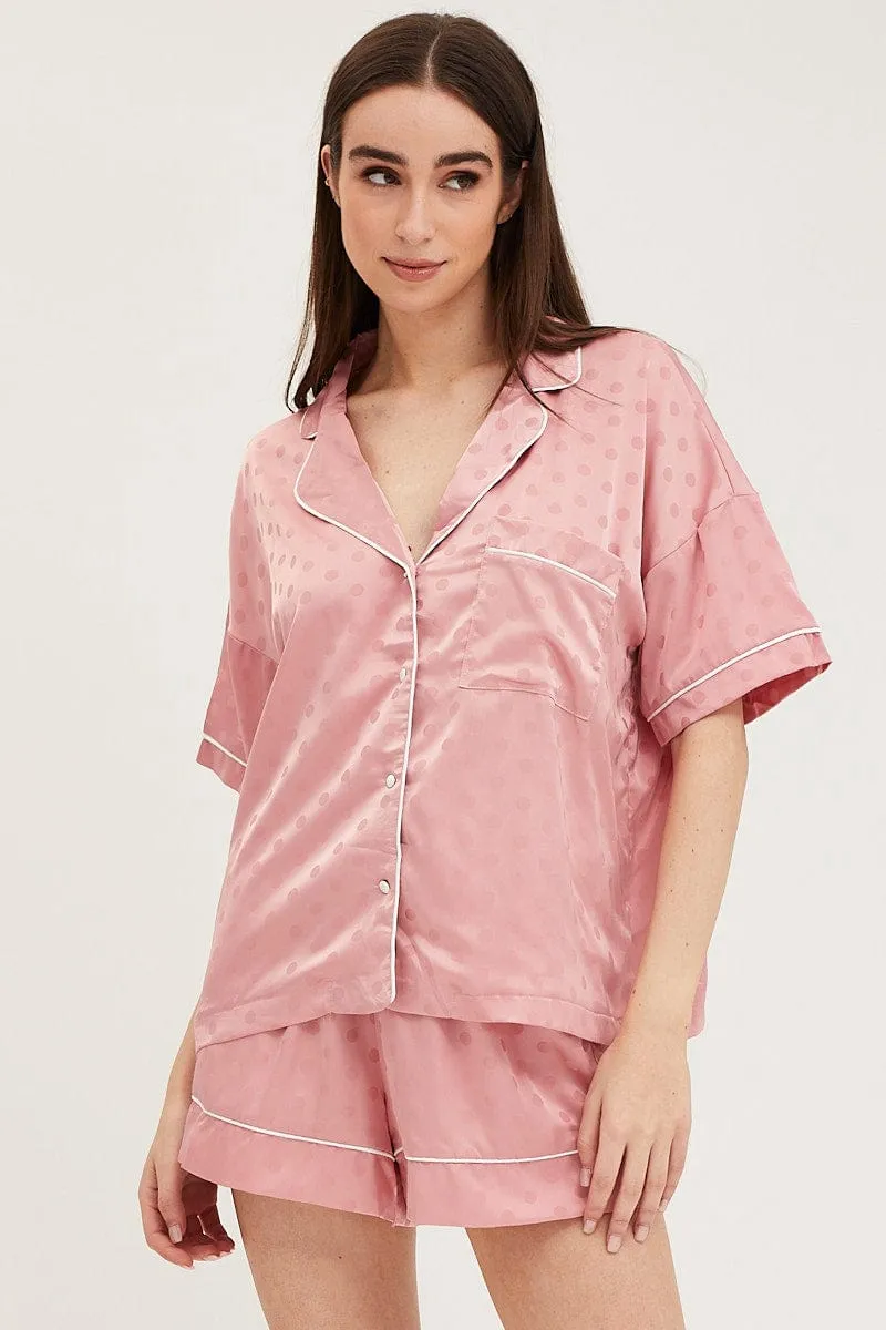 Pink Satin Pajamas Set Short Sleeve sold by Ally Fashion product image thumbnail 2