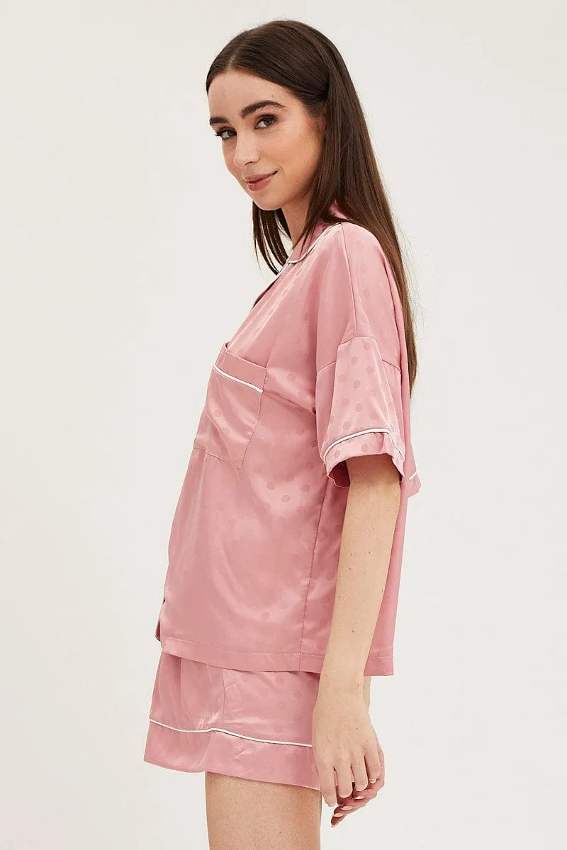 Pink Satin Pajamas Set Short Sleeve sold by Ally Fashion product image thumbnail 4