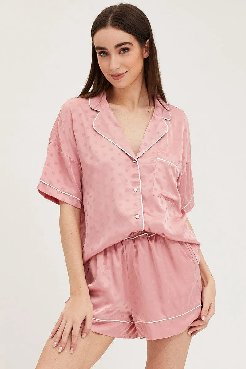 Pink Satin Pajamas Set Short Sleeve sold by Ally Fashion product image thumbnail 3