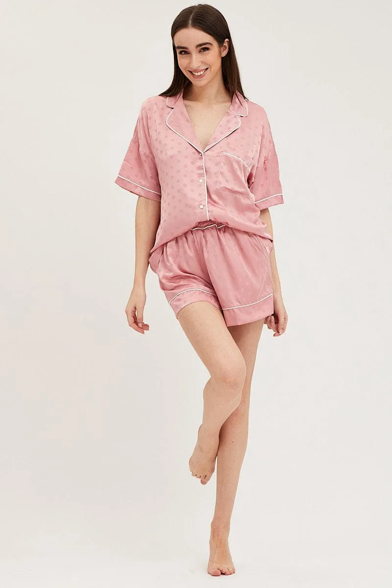 Pink Satin Pajamas Set Short Sleeve sold by Ally Fashion