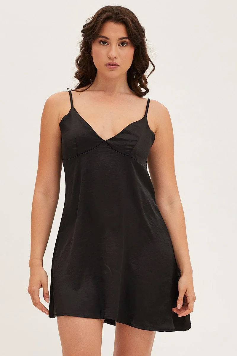 Black Satin Slip Sleeveless V-Neck Nightgown sold by Ally Fashion product image thumbnail 3