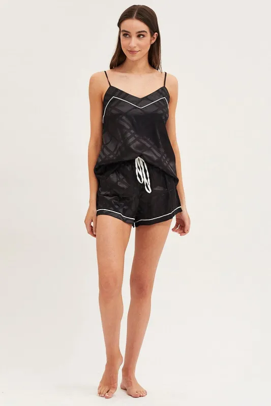 Black Satin Pajamas Set Sleeveless made by Ally Fashion