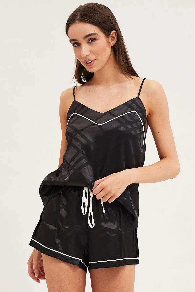 Black Satin Pajamas Set Sleeveless sold by Ally Fashion product image thumbnail 3